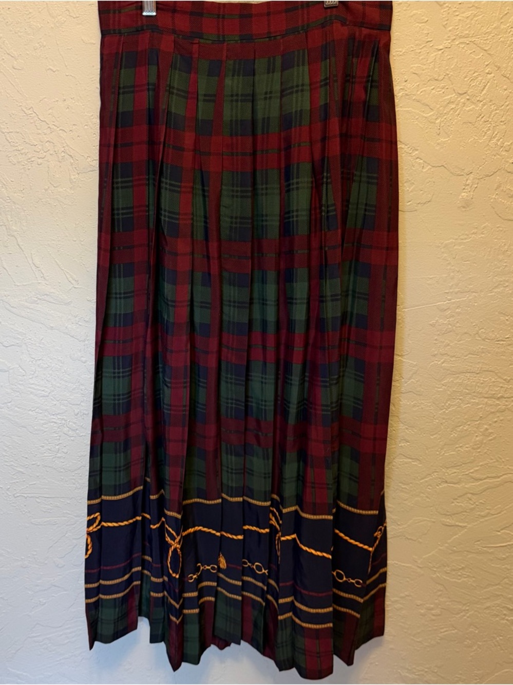 Vintage Ralph Lauren Chequers Tartan Plaid Rayon Skirt– Red Green Blue
